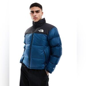 The North Face 1996 Retro Nuptse down puffer jacket in petrol blue and black